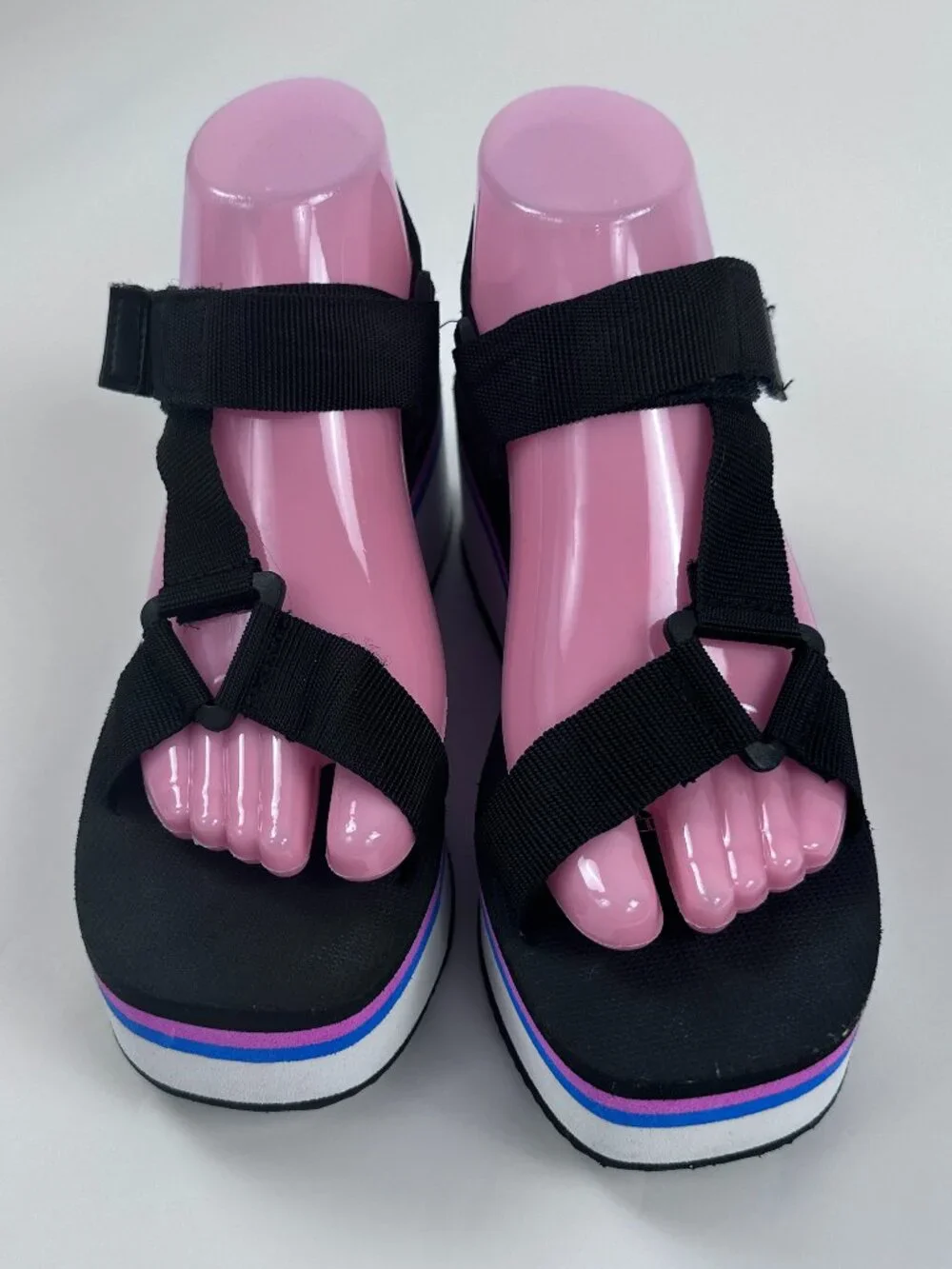 Andrea Platform Sport Sandals Black Size 7 Wedge Comfort Velcro